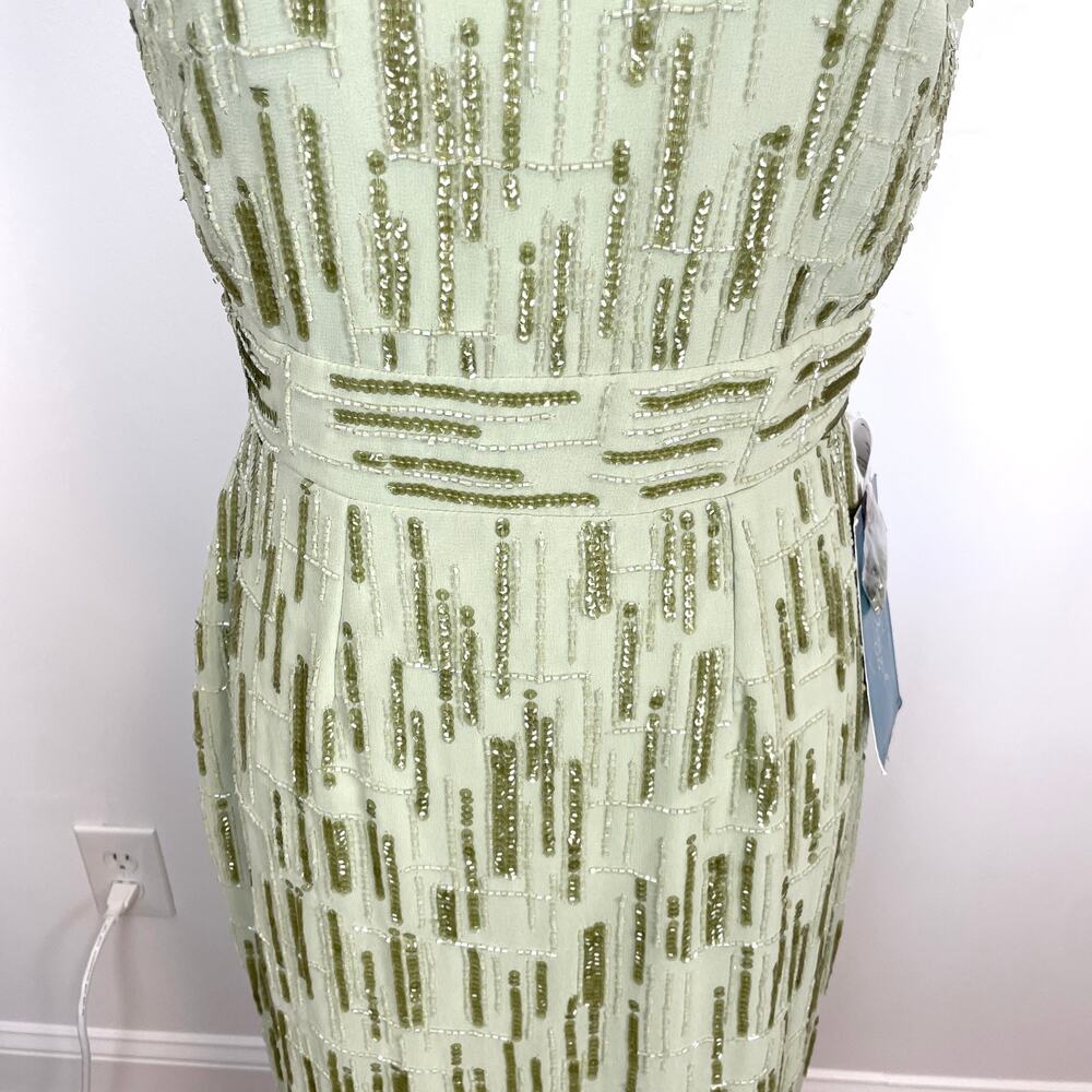 Mac Duggal Abstract Beaded Sleeveless Midi Dress In Sage Green 70264 Size 6 New - Picture 4 of 13